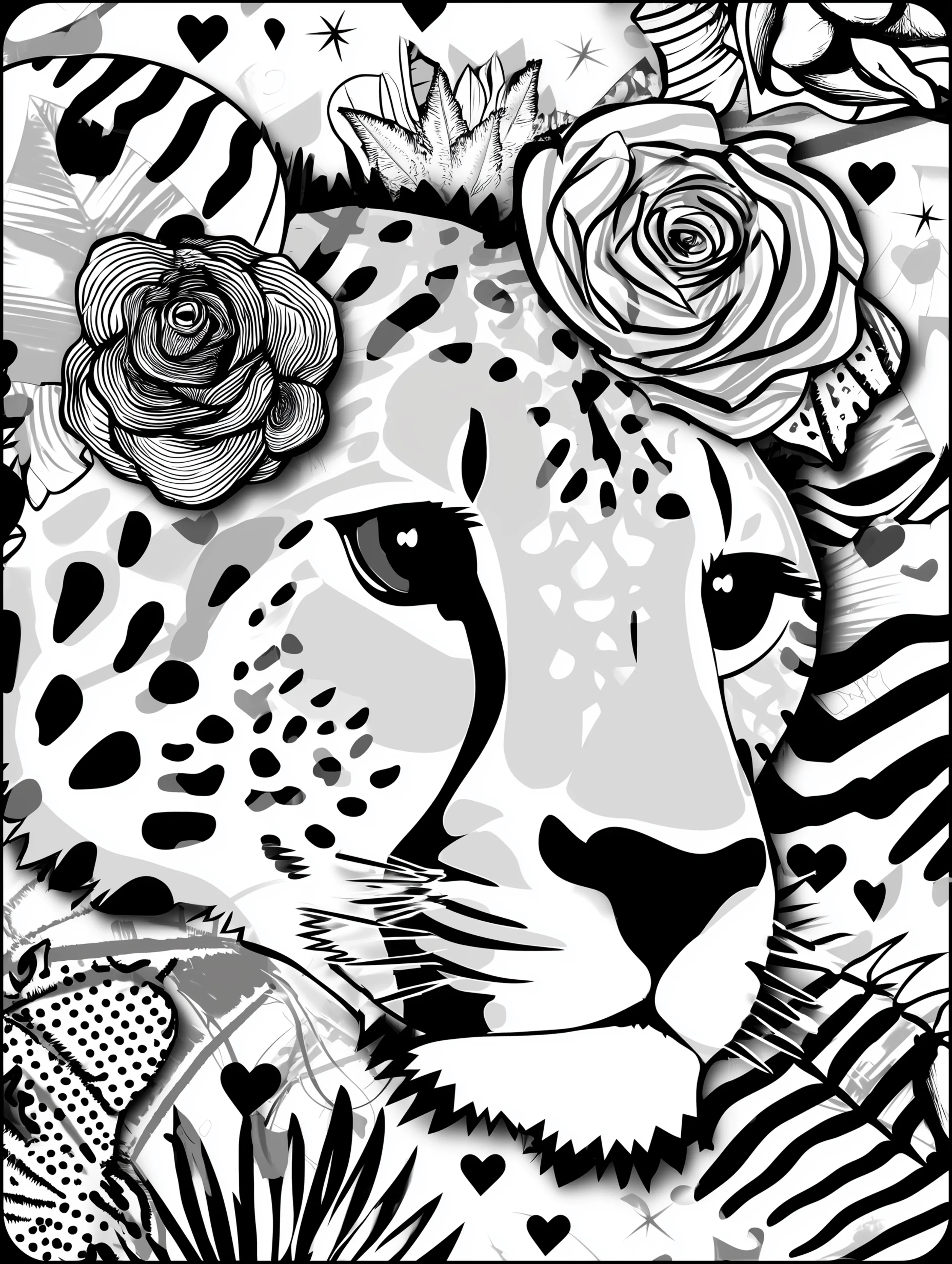 Free printable zoo coloring sheet featuring a cheetah head